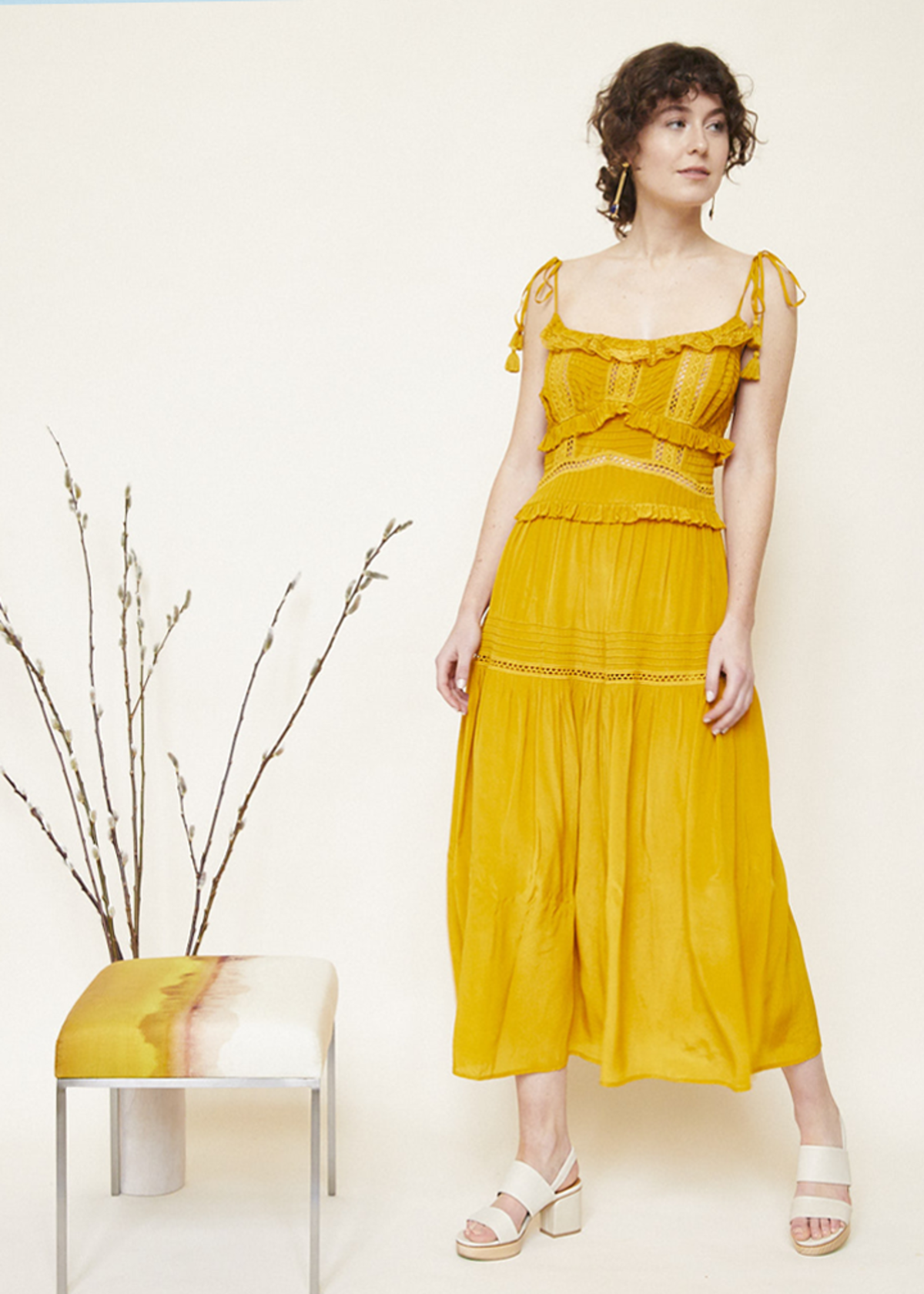 SEA Poppy Pintuck Sleeveless Dress - Mustard | Garmentory
