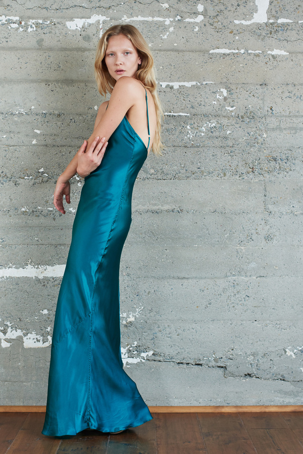 the rosalind dress in silk charmeuse Kamperett Rosalind Silk Charmeuse Slip Dress | Emerald