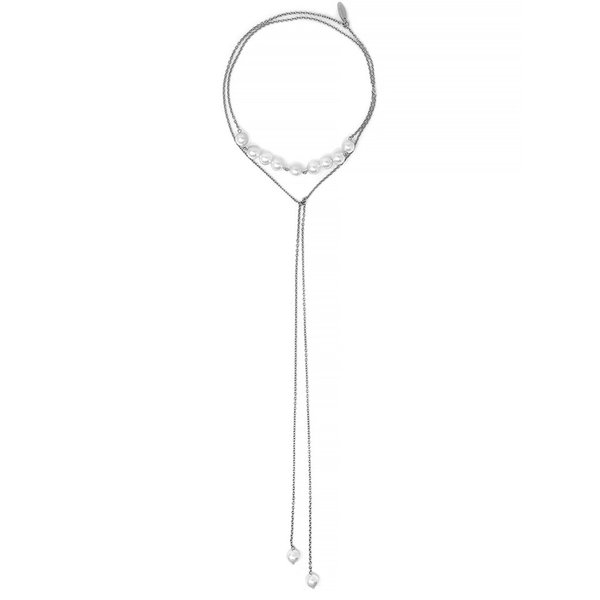 Joomi Lim Lariat Chain Necklace W/ Multiple Pearls - Rhodium/White Joomi Lim Lariat Chain Necklace W/ Multiple Pearls - Rhodium/White