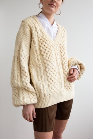 v neck aran jumper