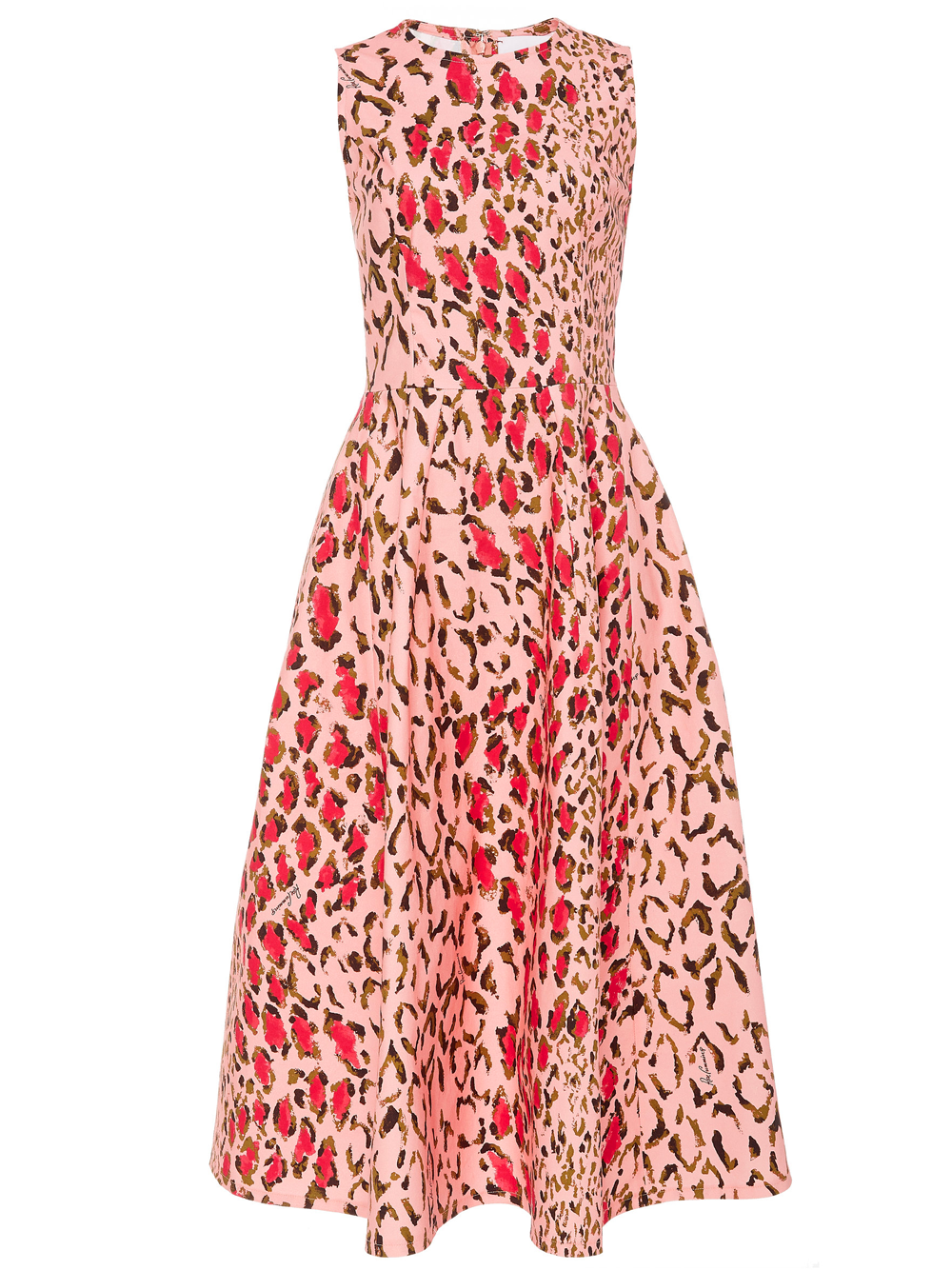 CAROLINA HERRERA Animal Print Fit and Flare Sleeveless Midi Dress - Shell Pink Multi | Garmentory CAROLINA HERRERA Animal Print Fit and Flare Sleeveless Midi Dress - Shell Pink Multi | Garmentory