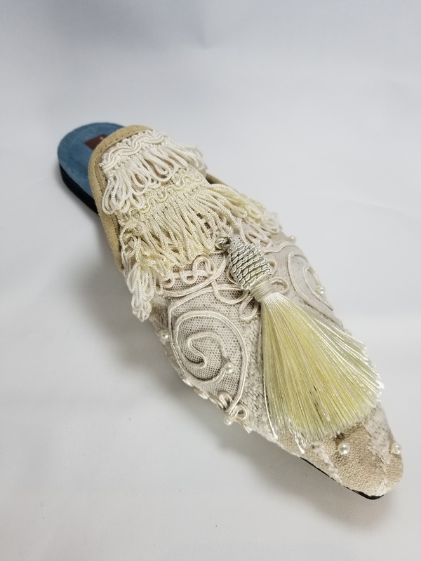 Coast & Koi Tapestry with Pearls and Silk Tassel Shoes - Ivory 