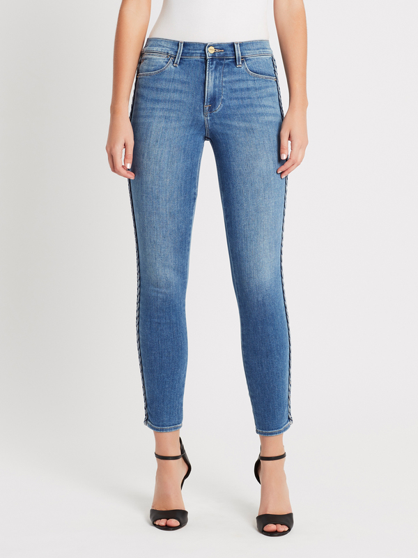 FRAME Denim Le High Skinny Braided Seam Jean - Mid Denim FRAME Denim Le High Skinny Braided Seam Jean - Mid Denim