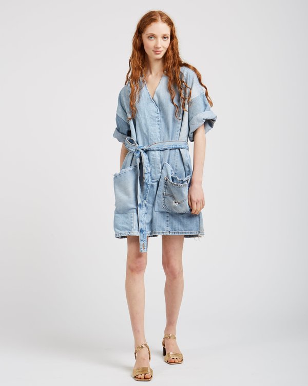 SilkDenim Denim Patchwork Jumpsuit SilkDenim Denim Patchwork Jumpsuit