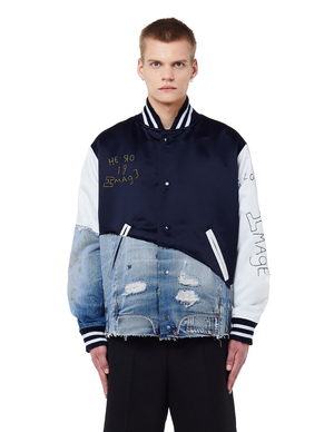 Greg Lauren 50/50 Varsity Bomber Jacket - Navy Blue | Garmentory