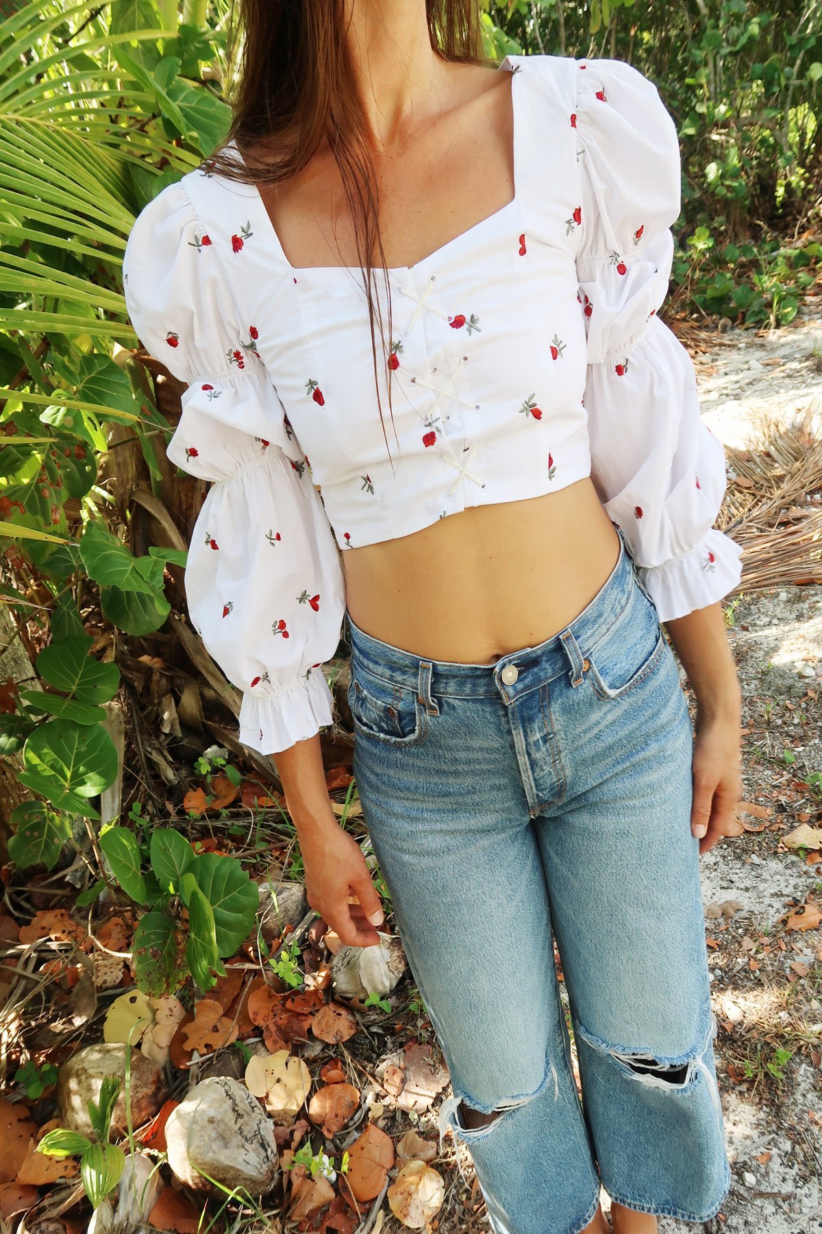 RACHEL ANTONOFF MADELINE CORSET TOP - Rose Embroidery | Garmentory