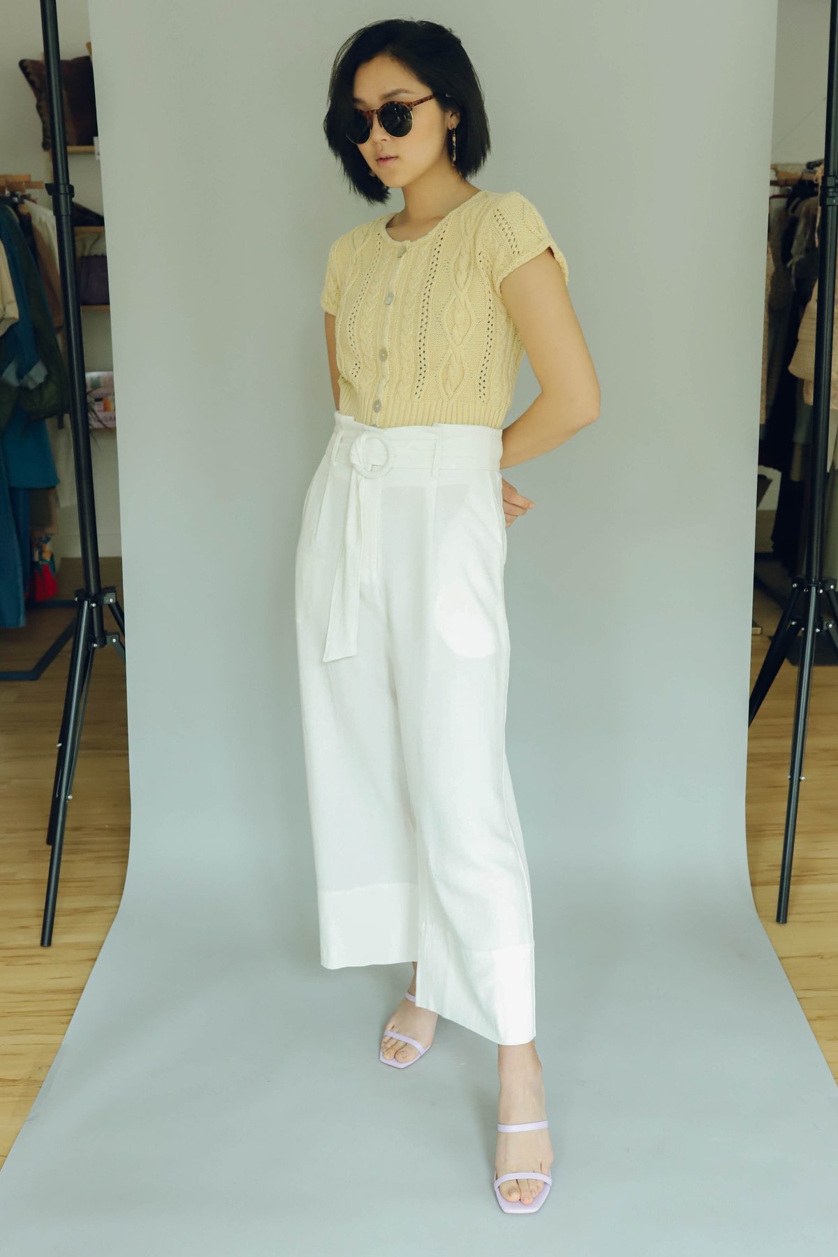Moon River Paper Bag Belted Pants - White - Image 2 of 5