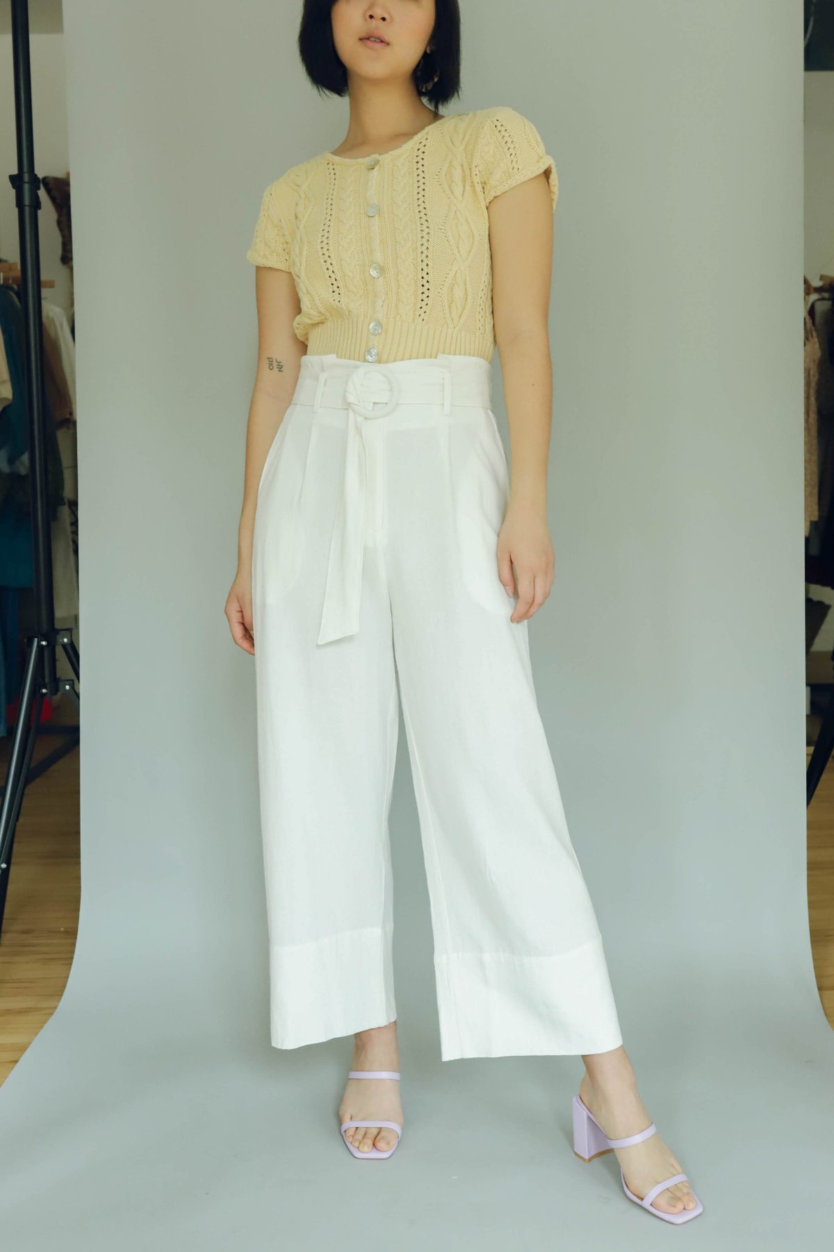 Moon River Paper Bag Belted Pants - White - Image 3 of 5