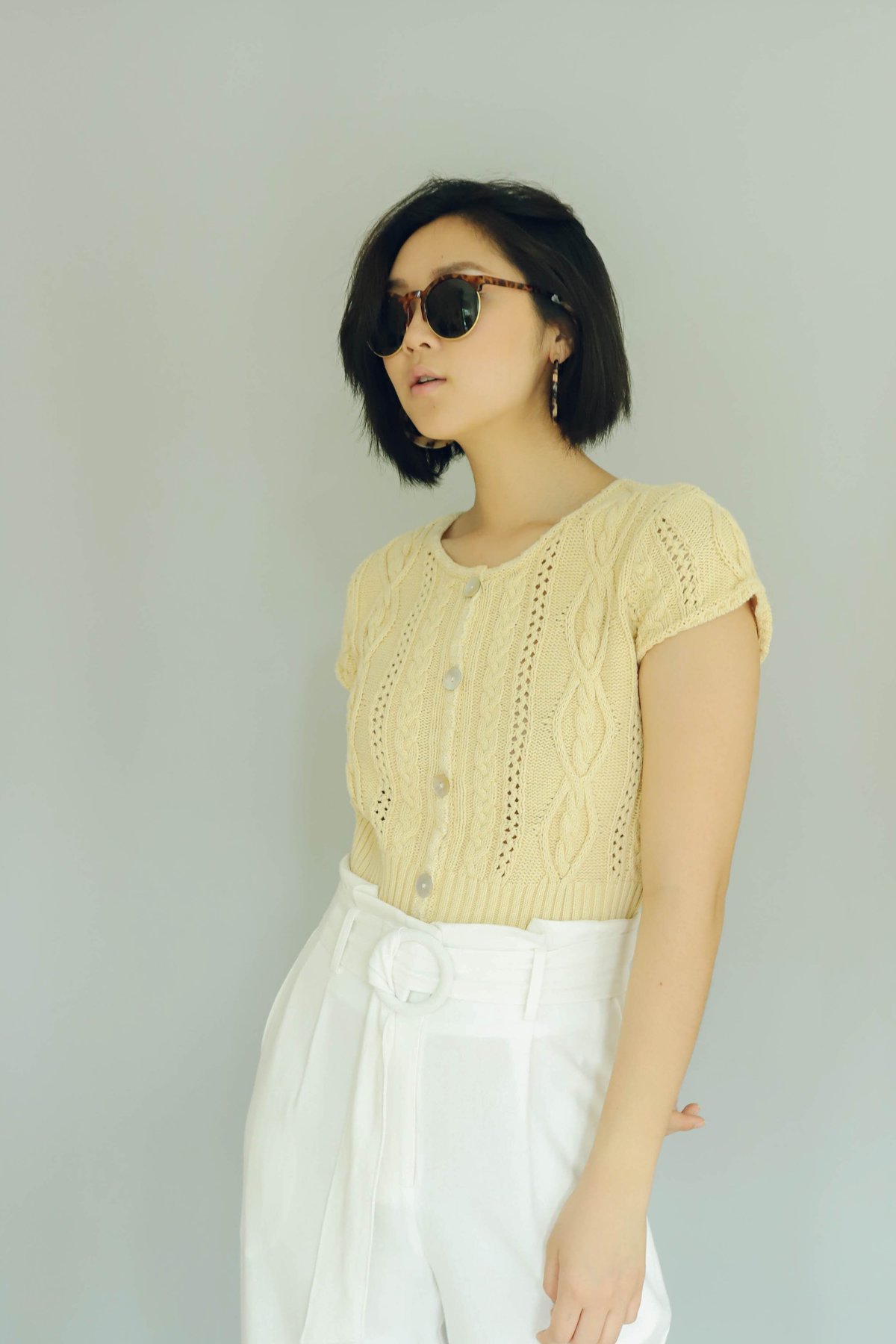 Moon River Paper Bag Belted Pants - White - Image 5 of 5