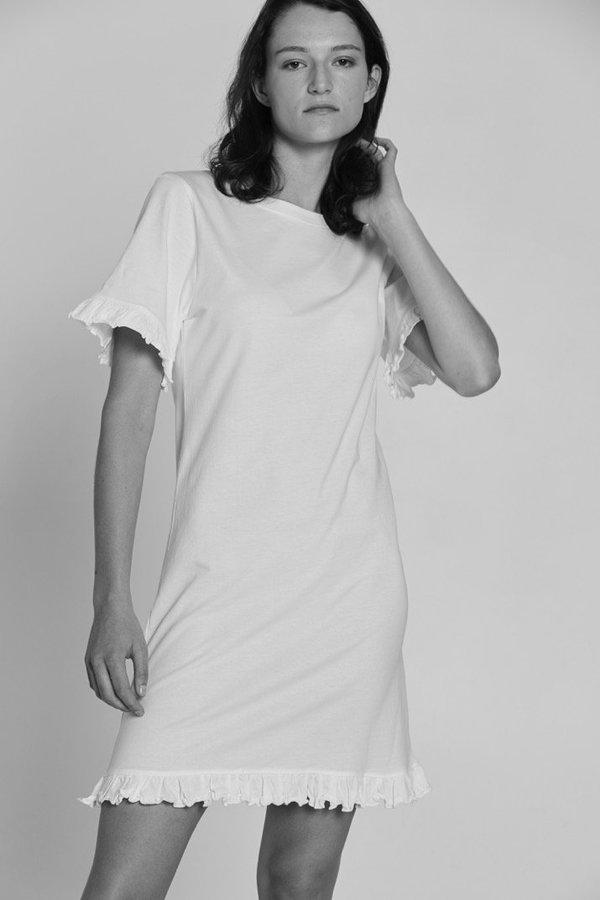 Bare Bones Frill Tee Dress - White Bare Bones Frill Tee Dress - White