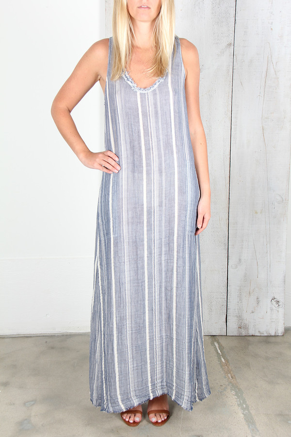 RAQUEL ALLEGRA BLUE STRIPE GAUZE TANK DRESS Garmentory