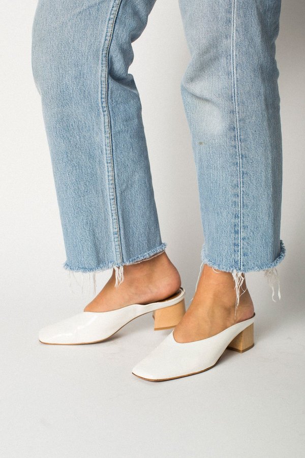 By Far Karen Patent Leather Mule - White By Far Karen Patent Leather Mule - White