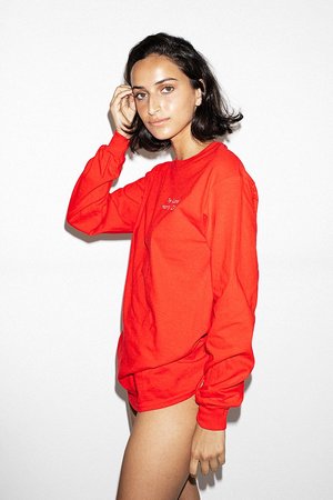 Double Trouble Gang Lonely Hearts Club Embroidered Long Sleeve Top - Red Double Trouble Gang Lonely Hearts Club Embroidered Long Sleeve Top - Red