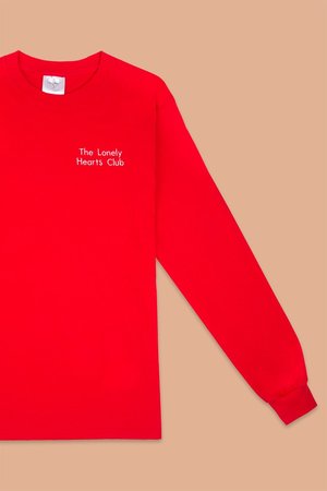 Double Trouble Gang Lonely Hearts Club Embroidered Long Sleeve Top - Red Double Trouble Gang Lonely Hearts Club Embroidered Long Sleeve Top - Red