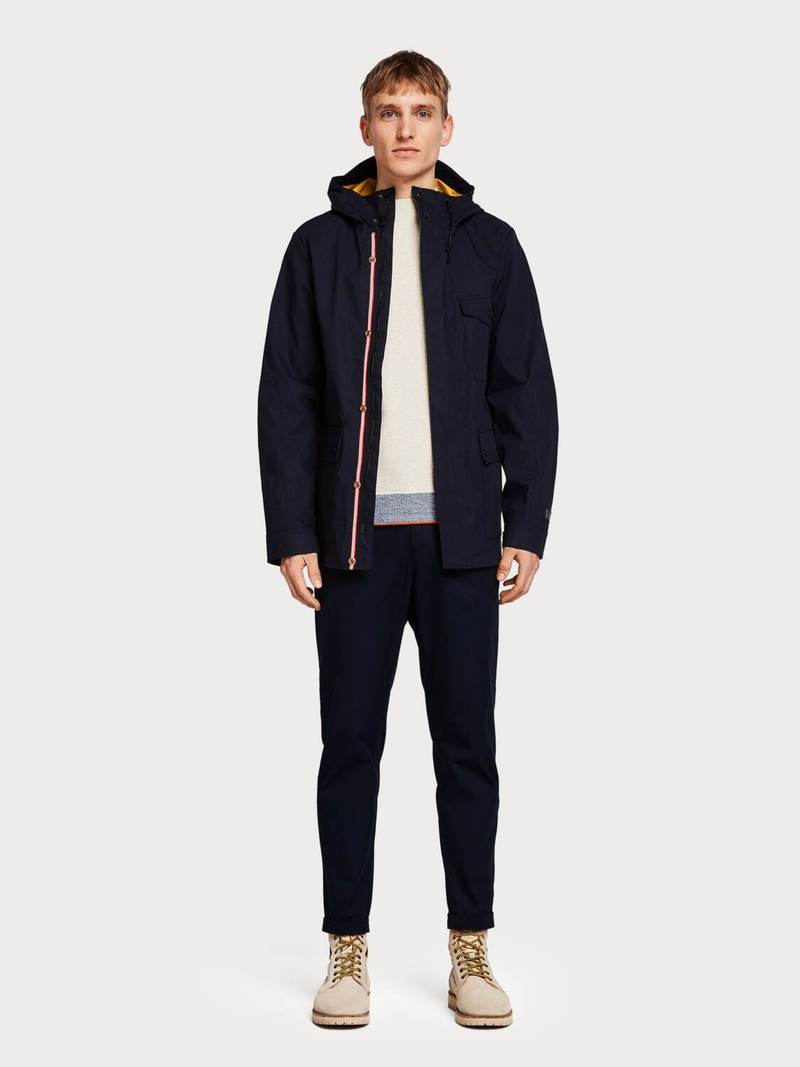 scotch and soda パーカジャケット Scotch & Soda Hooded Mid-Length Jacket - BLACK | Garmentory