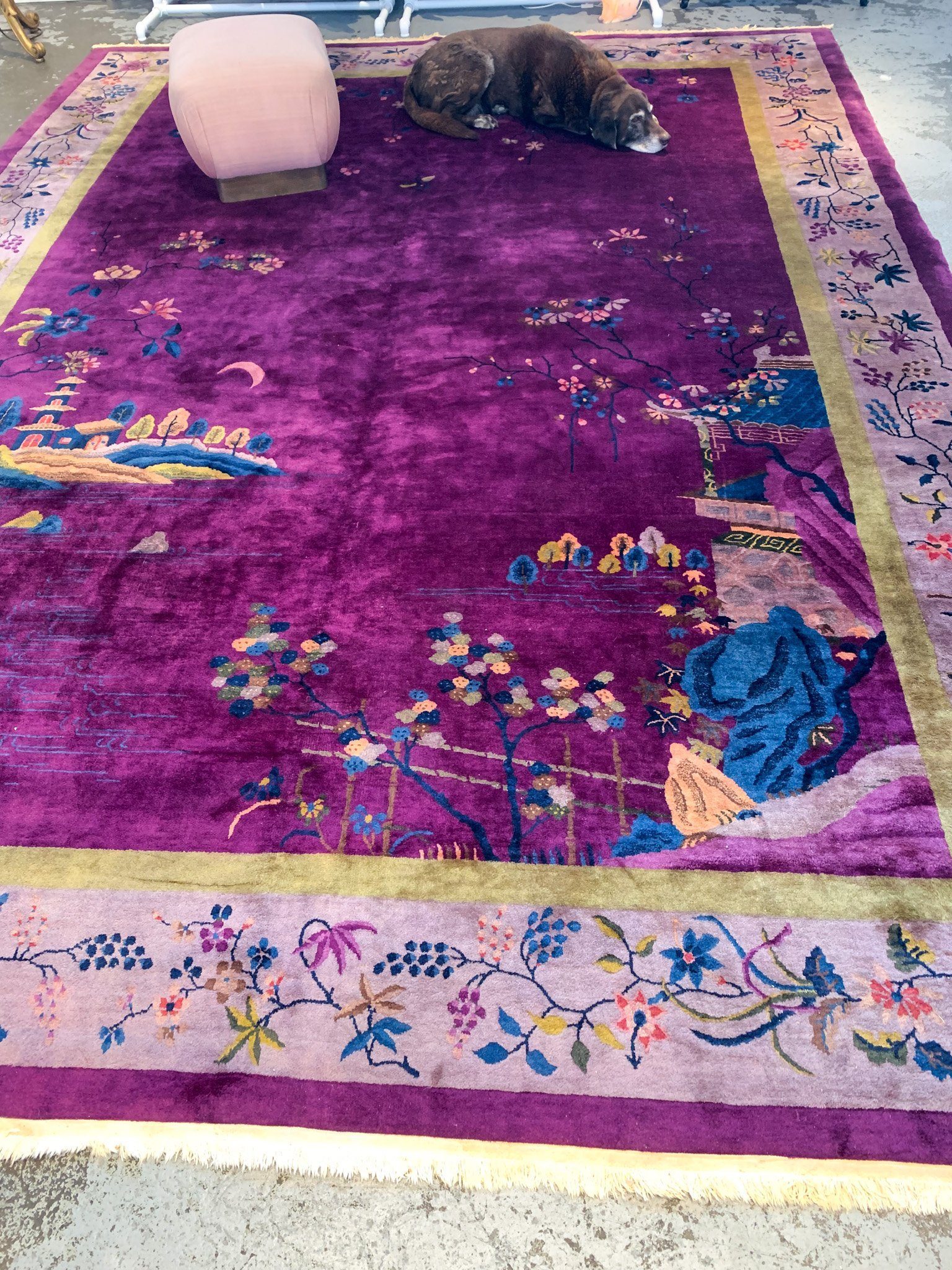 The Rug Affair vintage Art Deco Chinese Nichols Rug Plum/Lavender