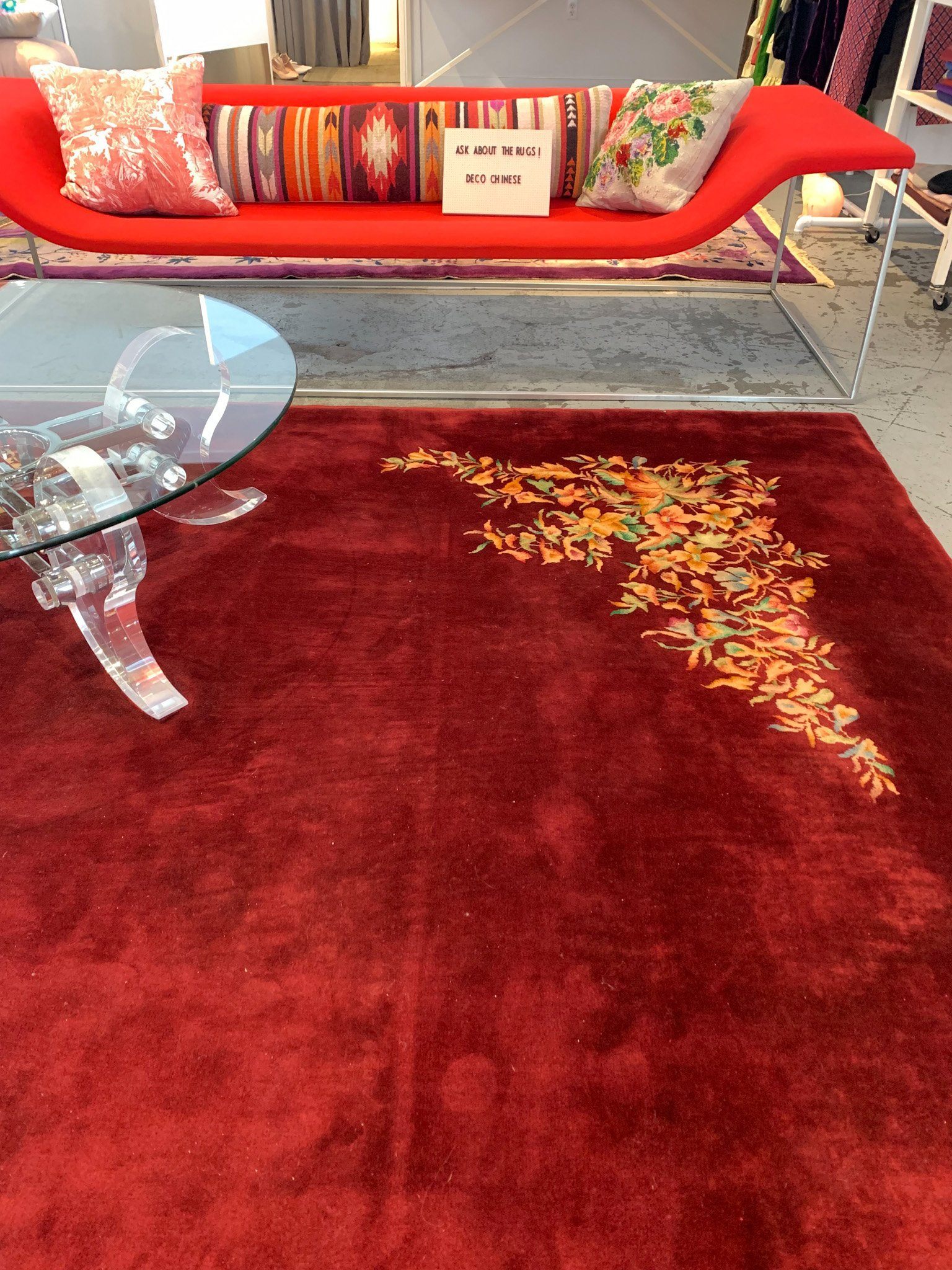 The Rug Affair vintage Art Deco Chinese Nichols Rug Red Floral