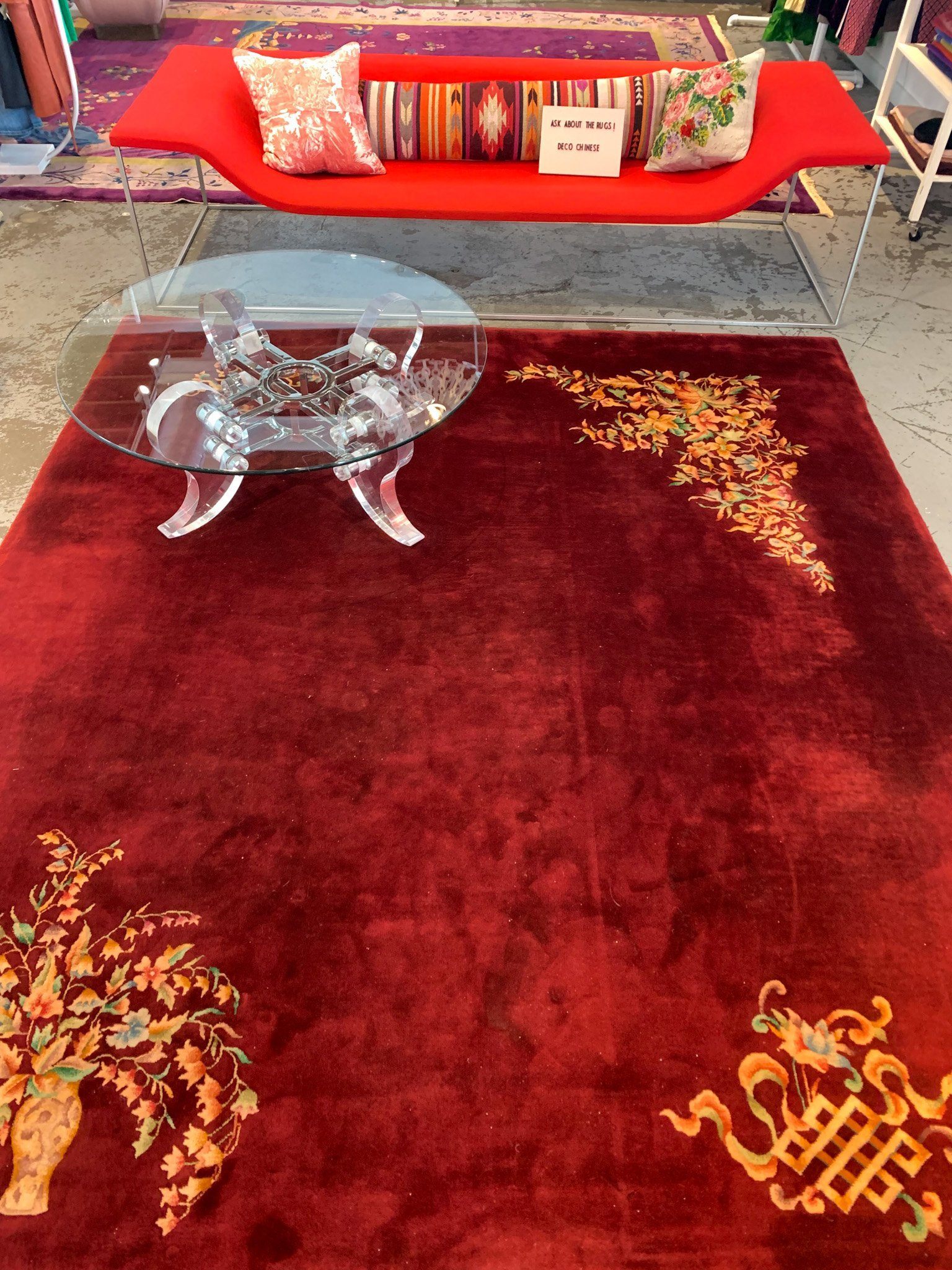 The Rug Affair vintage Art Deco Chinese Nichols Rug Red Floral