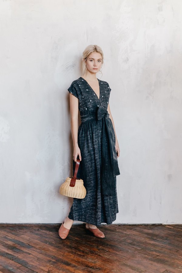 Voloshin Keiko Linen Wrap Dress - Indigo Stratus Tie Dye | Garmentory