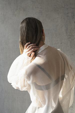 K M by L A N G E SILK WEIGHTLESS CROSSOVER BLOUSE - OFF WHITE K M by L A N G E SILK WEIGHTLESS CROSSOVER BLOUSE - OFF WHITE