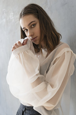 K M by L A N G E SILK WEIGHTLESS CROSSOVER BLOUSE - OFF WHITE K M by L A N G E SILK WEIGHTLESS CROSSOVER BLOUSE - OFF WHITE