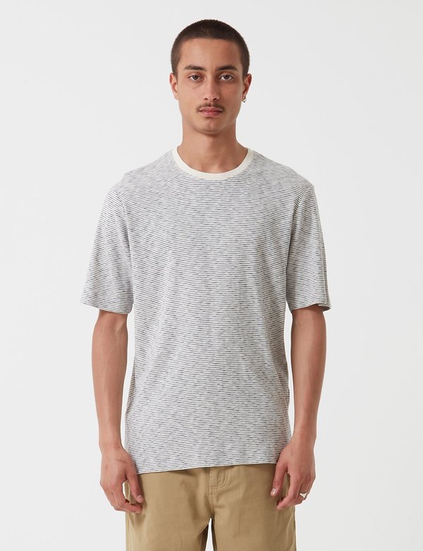Folk Fine Stripe T-Shirt - Ecru/Navy 