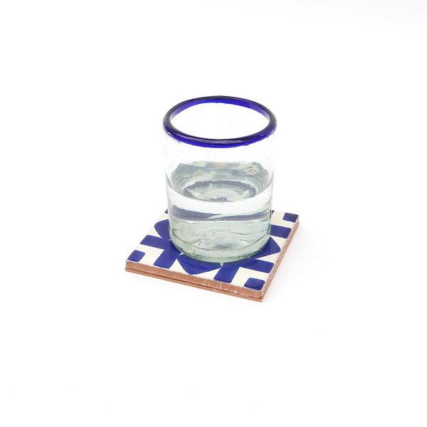 Made Solid Talavera Tile Coaster Set - Blue/White Made Solid Talavera Tile Coaster Set - Blue/White