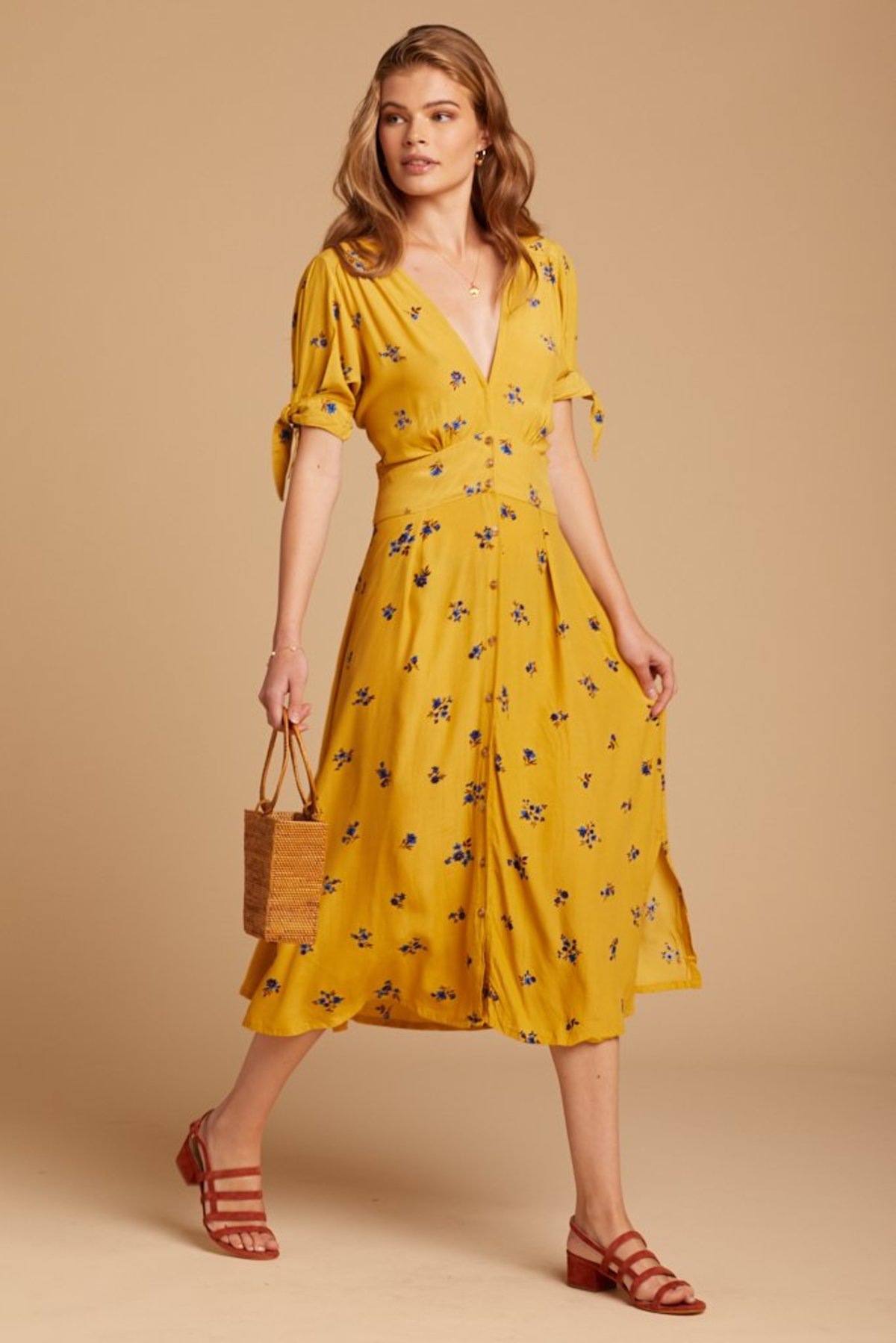 loveliest looks dusty blue floral jacquard tie strap midi dress Baltic Born Womens Fabian Jacquard Midi Dress | Blue Floral
