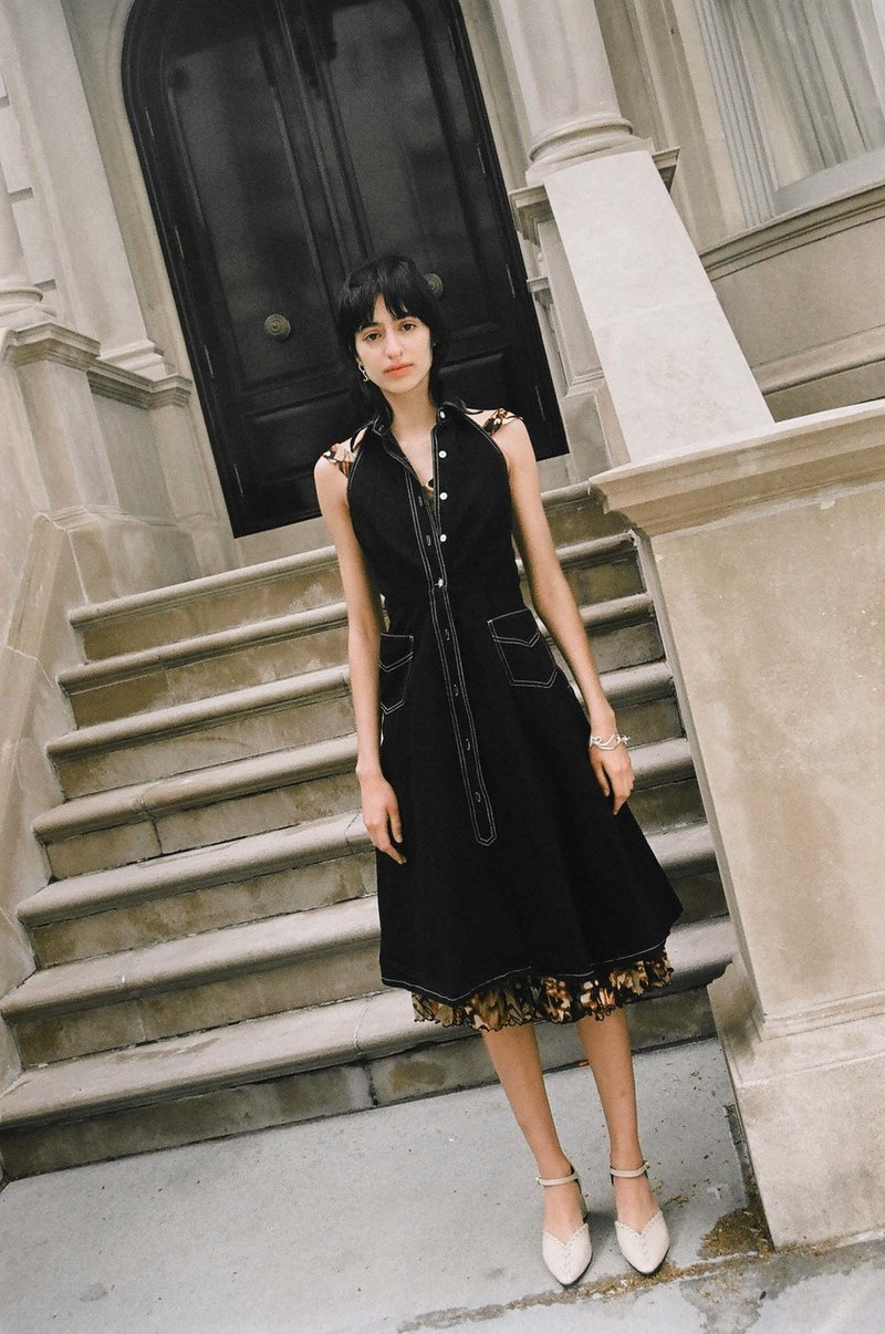 black denim sleeveless dress LADIES Black DENIM SLEEVELESS WESTERN DRESS