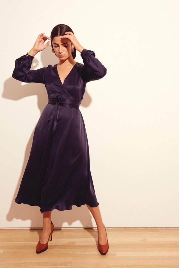 knee length dresses for ladies Petal and Pup Women's Nova Wrap Knit Midi Dress