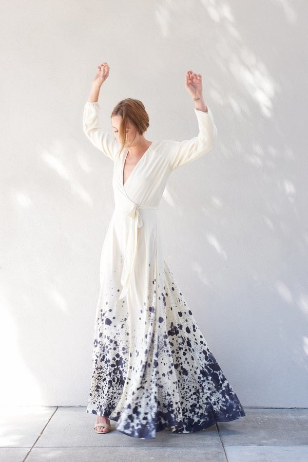 Kamperett LINDEN SILK WRAP DRESS - TIDAL HAND PAINTED Kamperett LINDEN SILK WRAP DRESS - TIDAL HAND PAINTED