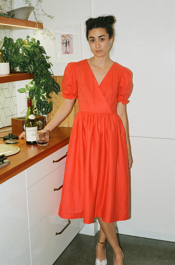 open lace back dress Lost in Paris Linen Midi Dress in Orange Ombre