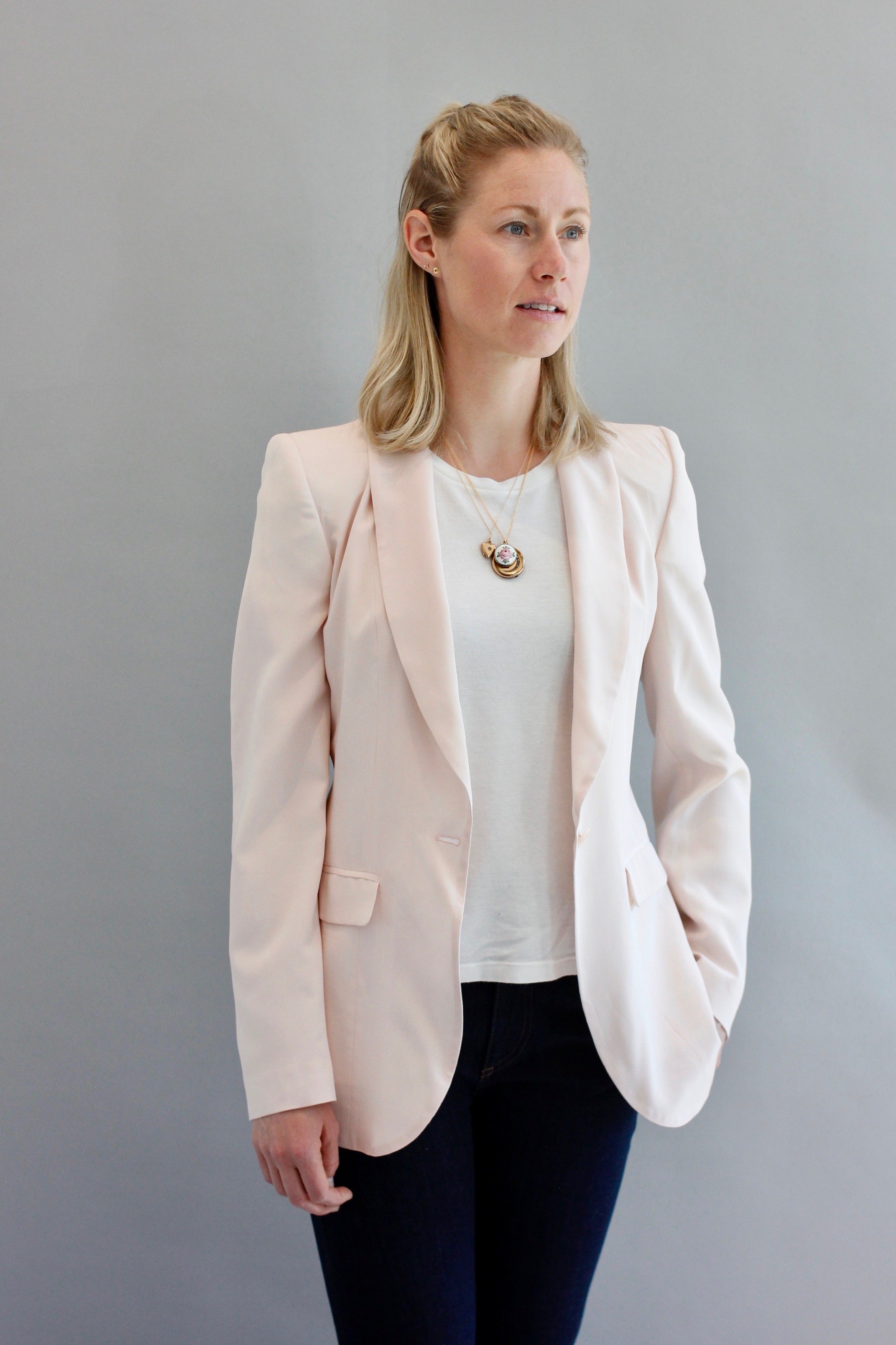 pink silk blazer