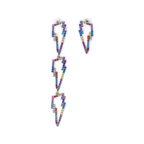 Joomi Lim Asymmetrical Earrings W/ Crystal Lightning Bolts - Rhodium/Rainbow Joomi Lim Asymmetrical Earrings W/ Crystal Lightning Bolts - Rhodium/Rainbow