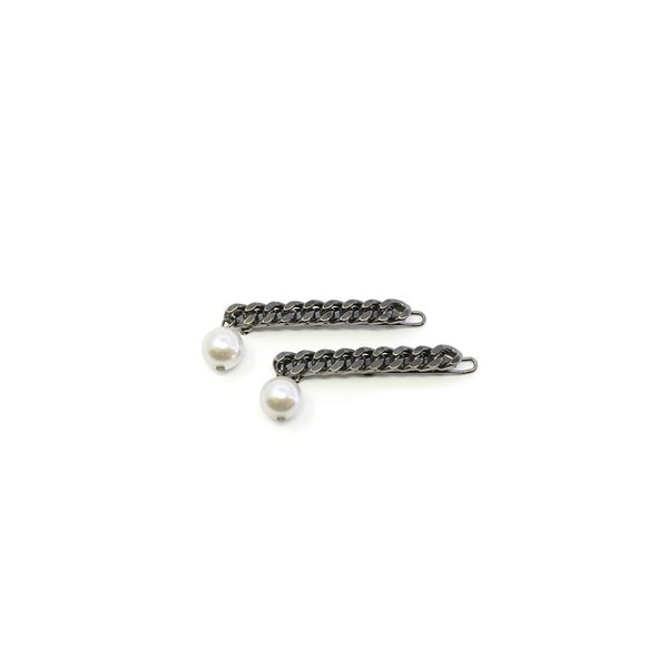 Joomi Lim Set of 2 Hair Clips with Pearl Drops - Hematite/White Joomi Lim Set of 2 Hair Clips with Pearl Drops - Hematite/White