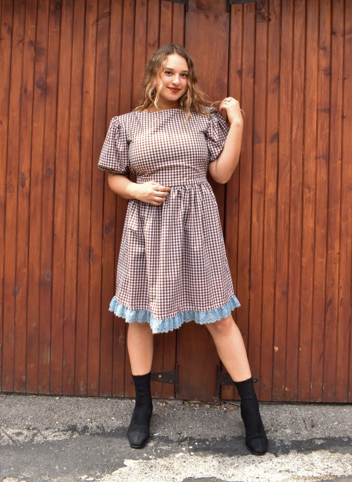 princess polly baby blue dress emory park Gingham Halter Mini Dress in Brown