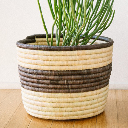 Rose & Fitzgerald Palm Striped Storage Basket, grey/natural Rose & Fitzgerald Palm Striped Storage Basket, grey/natural