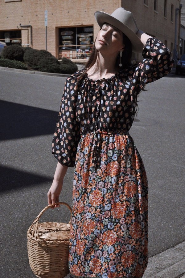 knee length dresses for ladies 70s Corduroy Floral Midi Dress main image 0