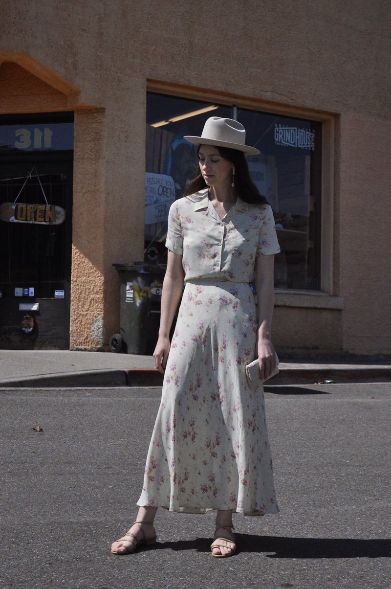 Vintage 90s Rayon Floral Skirt Set