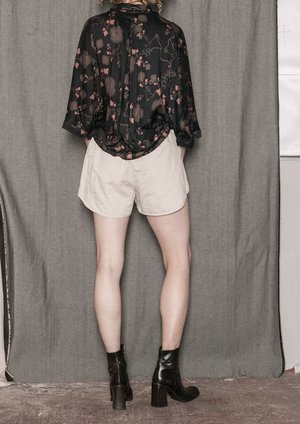 Berenik Wide Sleeves Rayon Short Blouse - Black/Rust Berenik Wide Sleeves Rayon Short Blouse - Black/Rust