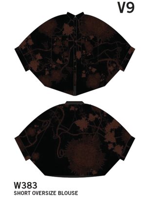 Berenik Wide Sleeves Rayon Short Blouse - Black/Rust Berenik Wide Sleeves Rayon Short Blouse - Black/Rust
