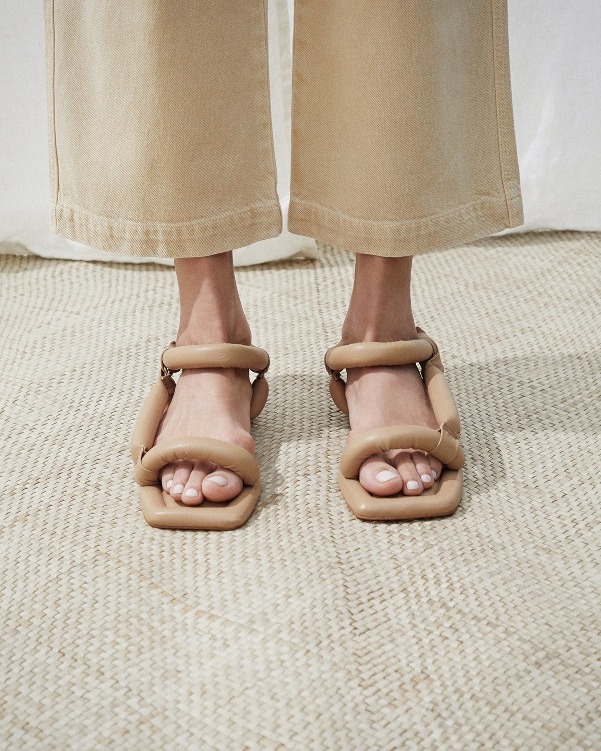 Nanushka YOLA Puffed shape flat sandals Pale Caramel Garmentory - Main Image