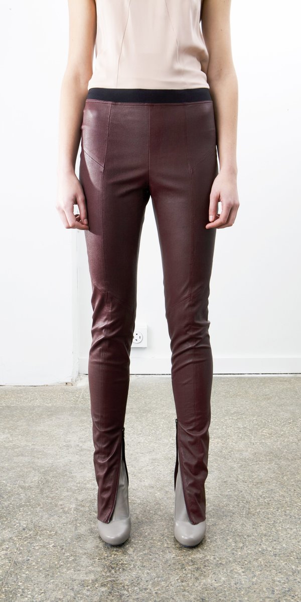 SCHAI Zip Stretch Leather Leggings - Wine Stain SCHAI Zip Stretch Leather Leggings - Wine Stain