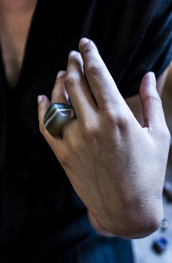 F O L D Agate Ring - Green Olive F O L D Agate Ring - Green Olive