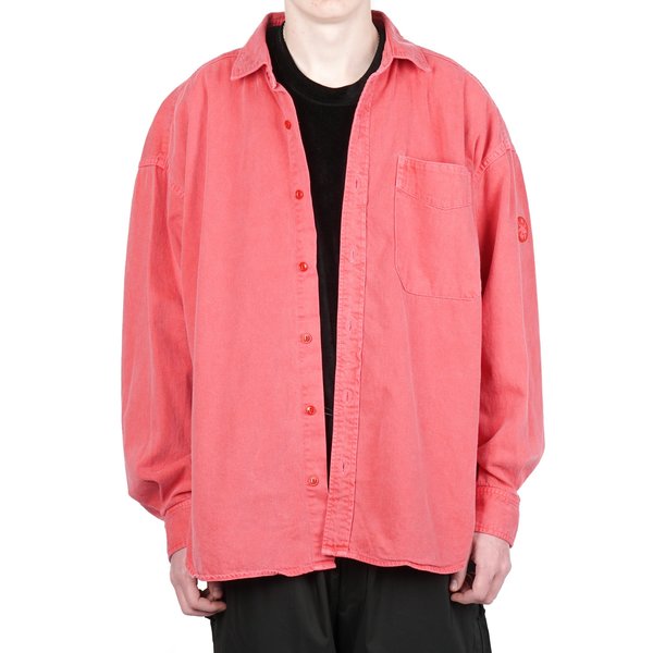red colour denim shirt
