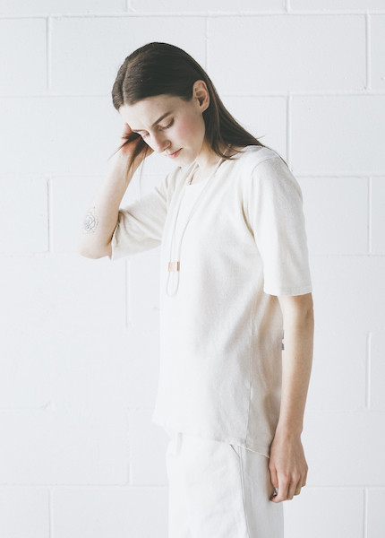 Black Crane - Back Seam Short Sleeve in Cream Black Crane - Back Seam Short Sleeve in Cream
