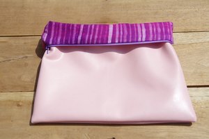 Fashion Rising Collection Vegan Leather Print Hand Batik Medium Carry-All - Violet/Pink Stripe Fashion Rising Collection Vegan Leather Print Hand Batik Medium Carry-All - Violet/Pink Stripe