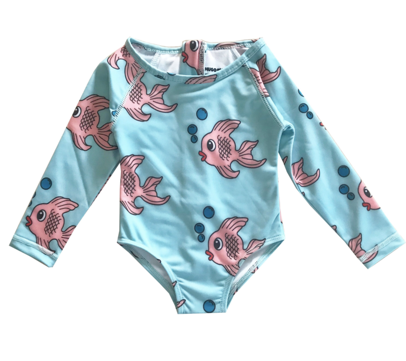 Kids Hugo Loves Tiki Fish Surf Onesie Blue Garmentory
