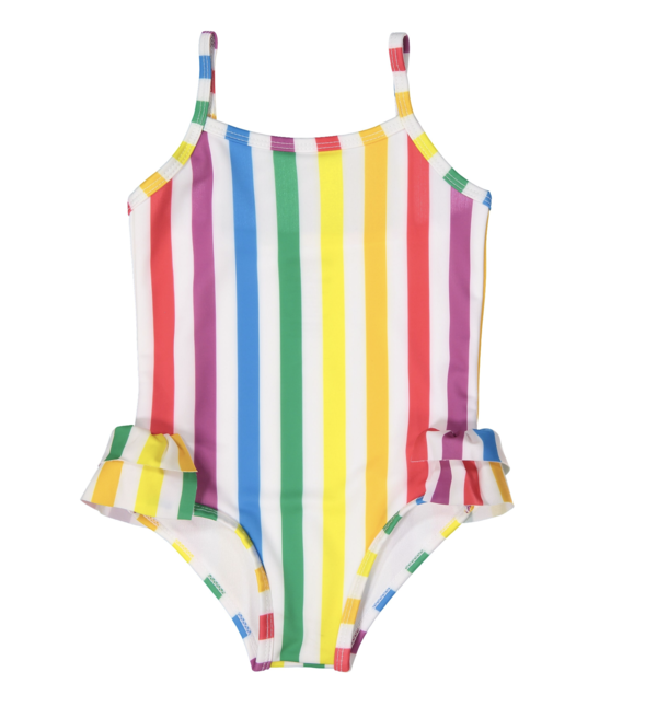 Kids Hugo Loves Tiki Ruffle Swimsuit - Rainbow Stripe Kids Hugo Loves Tiki Ruffle Swimsuit - Rainbow Stripe