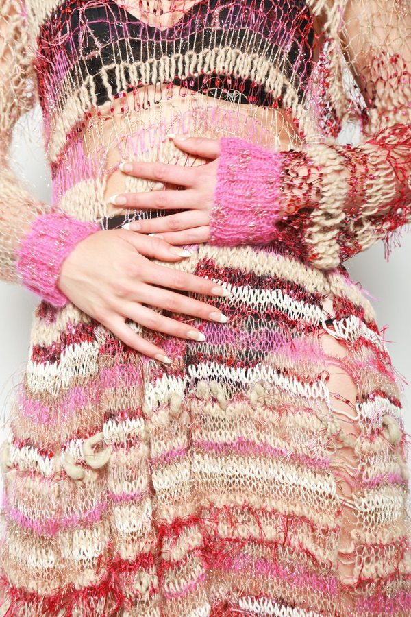 Rodarte Loose Hand Knit Long Sleeve Dress with Chunky Skirt - Fuchsia/Tan/Rose on Garmentory Rodarte Loose Hand Knit Long Sleeve Dress with Chunky Skirt - Fuchsia/Tan/Rose on Garmentory